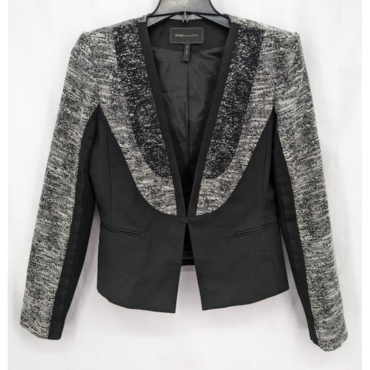 BCBGMaxazria Women Dallin Tweed Black & Gray Two Tone Blazer Jacket Size L