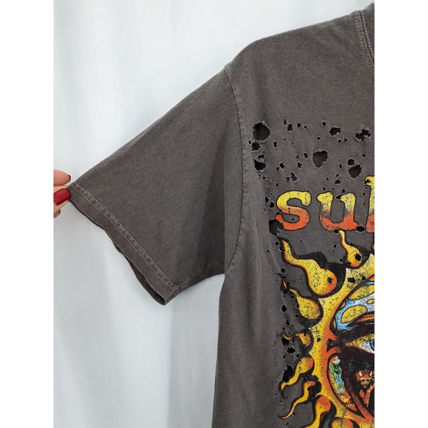 Sublime Women Gray Sublime Long Beach Distressed Boyfriend T-Shirt Size S