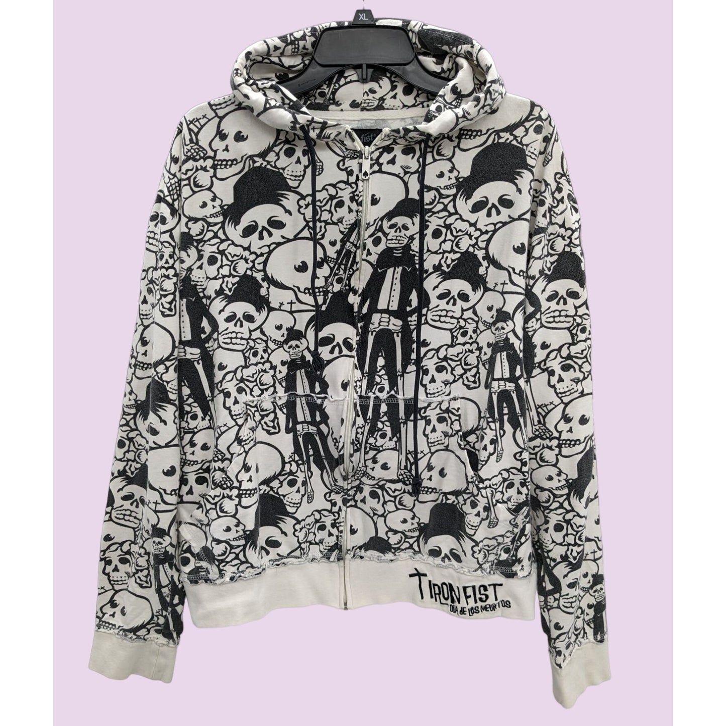 Iron Fist Men Dia De los Muertos Full Zip-Up Hoodie Size L