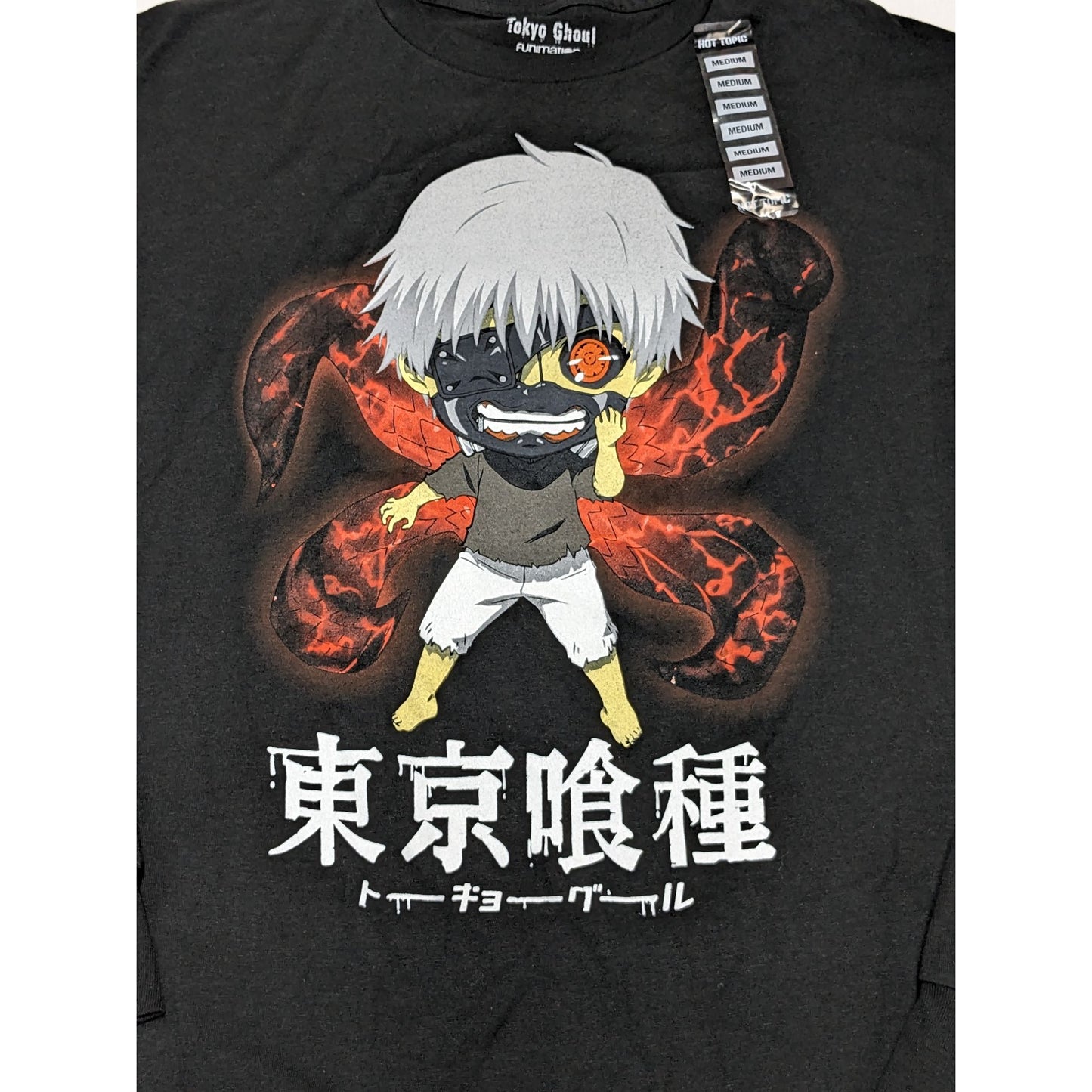 Hot Topic Women Tokyo Ghoul Chibi Ken Kaneki Long-Sleeve Black T-Shirt M