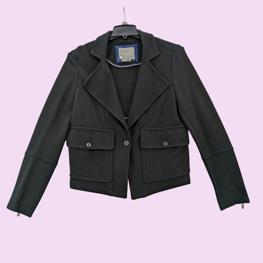 Anthropologie Black Long Sleeve Zip One-Button-Up Knit Moto Women Jacket Size L