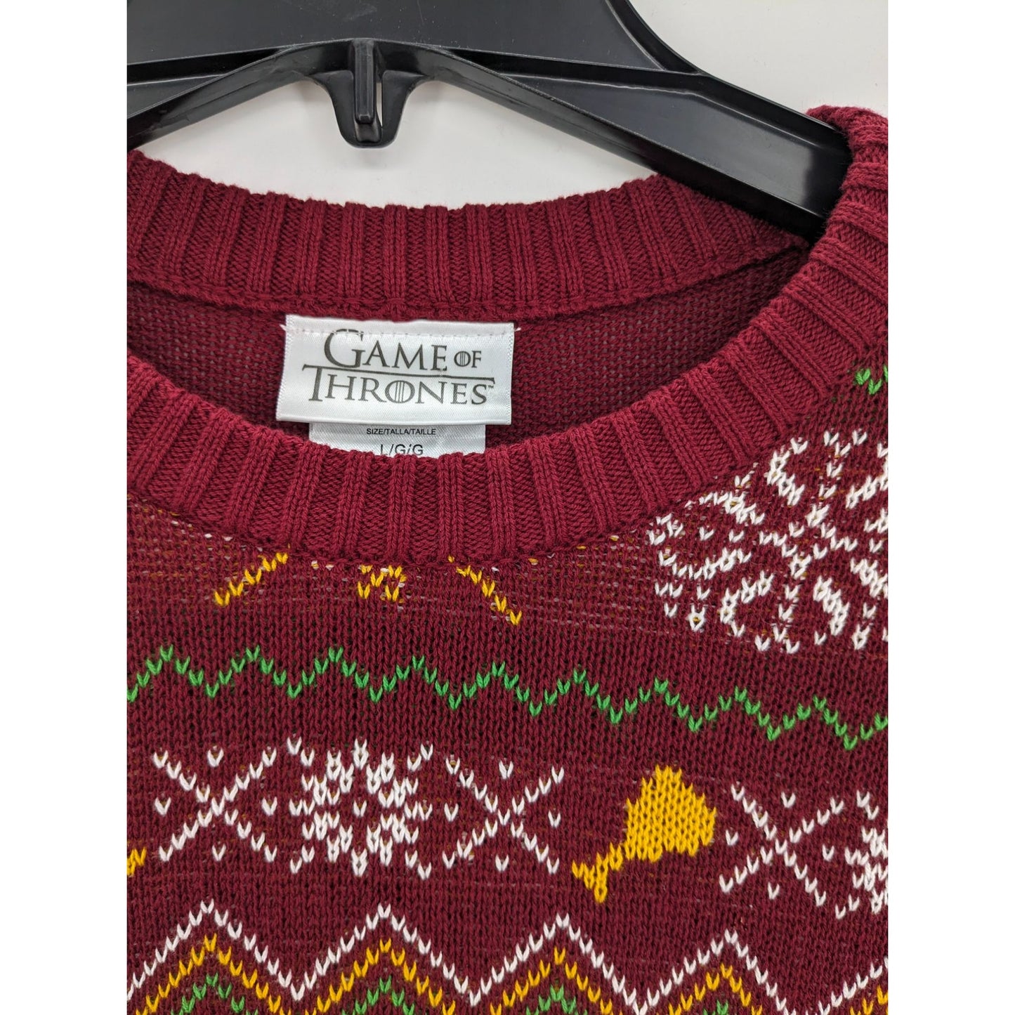 Game Of Thrones Burgundy Pullover Knit Holiday Cosplay Fair Isle Sweater Size L