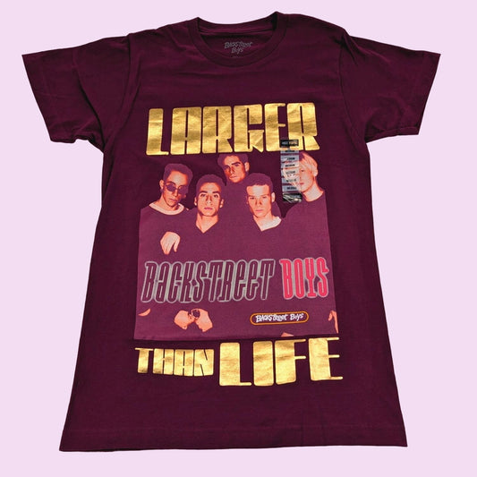 Backstreet Boys Larger Than Life Gold Text Boyfriend Fit Women T-Shirt Size M