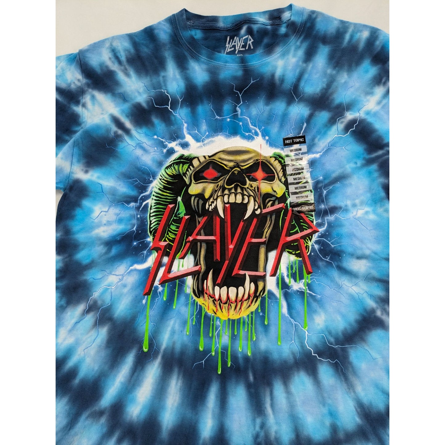 Slayer Demon Blue Tie-Dye Rock Band Crewneck Pullover Unisex  T-Shirt Size M