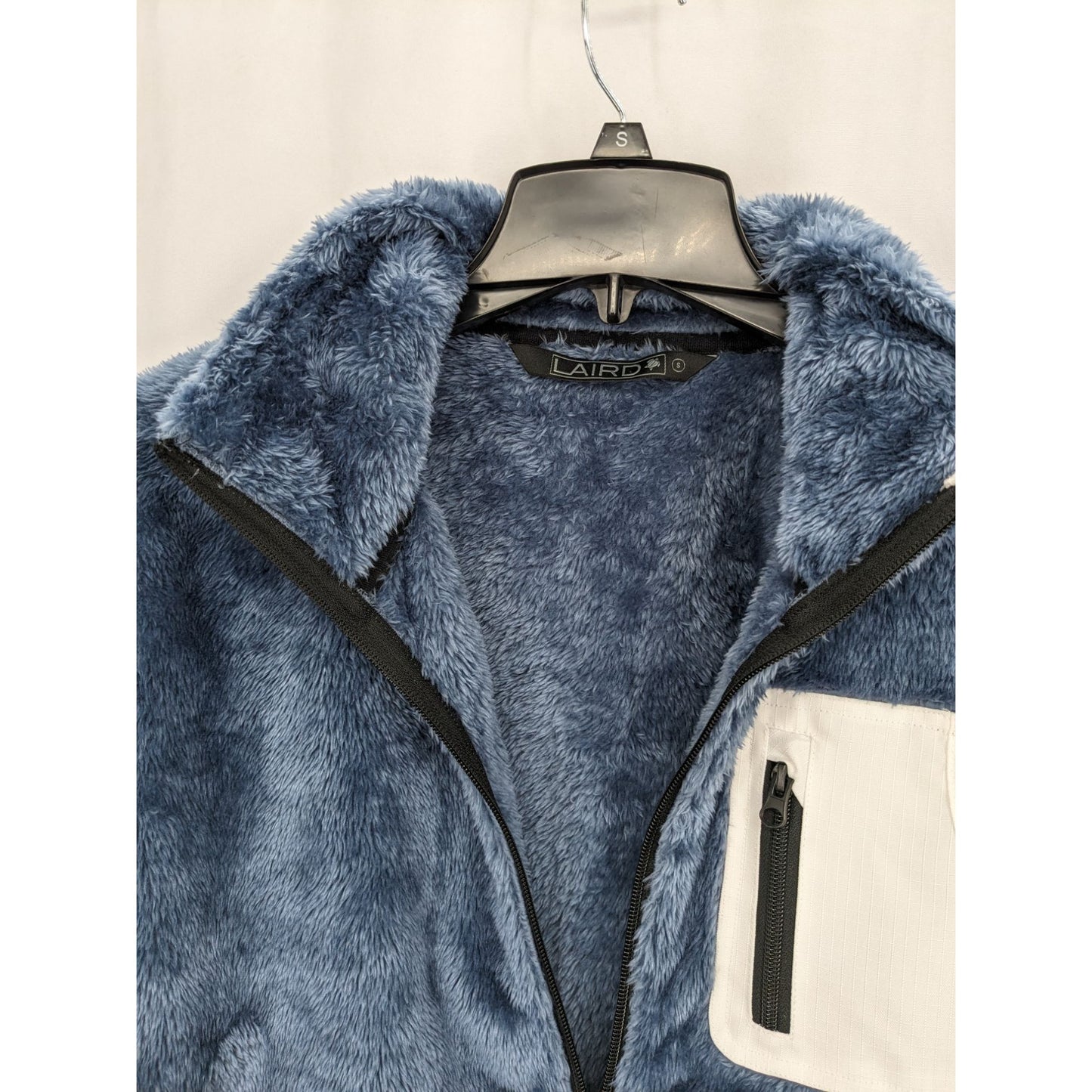 Laird Women Blue & White Colorblock Fuzzy Fleece Zip-Up Jacket Size S