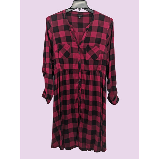 Torrid Women Challis Check Plaid Button Up Long Sleeve Boho Mini Shirt Dress 1X