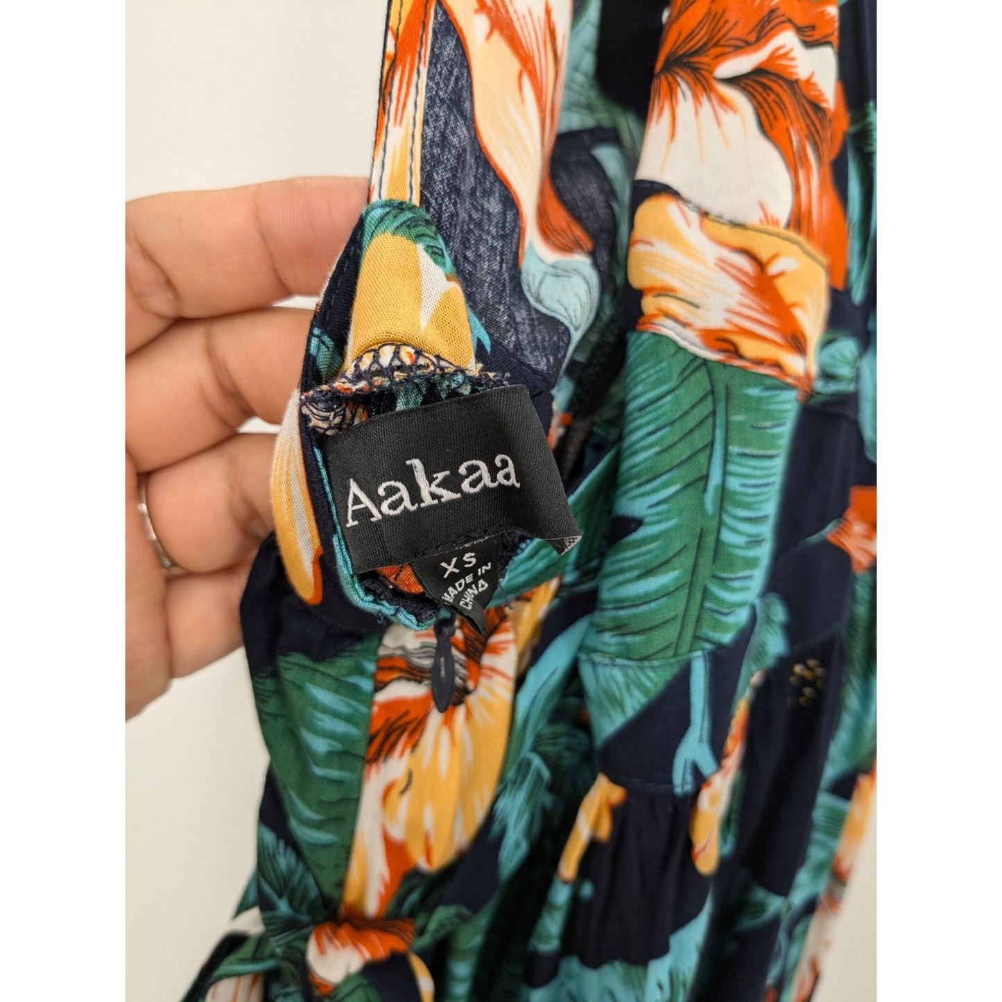 Aakaa Women Floral Tropical Women Halter Maxi Dress Cross Cut Back Size XS Boho