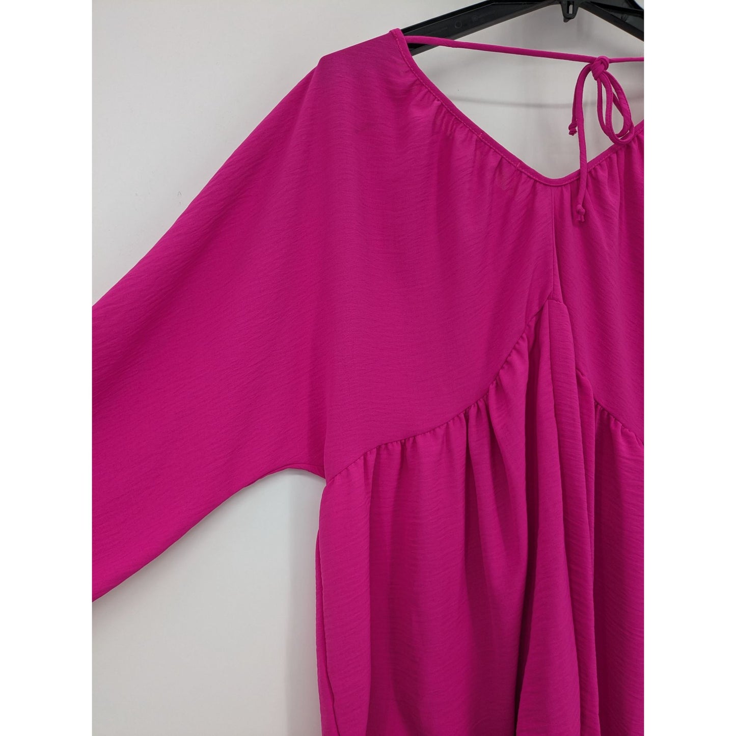 ChicSoul Pink Peplum V-Neck Long Balloon Sleeve Back Tie Women Blouse Size 1XL