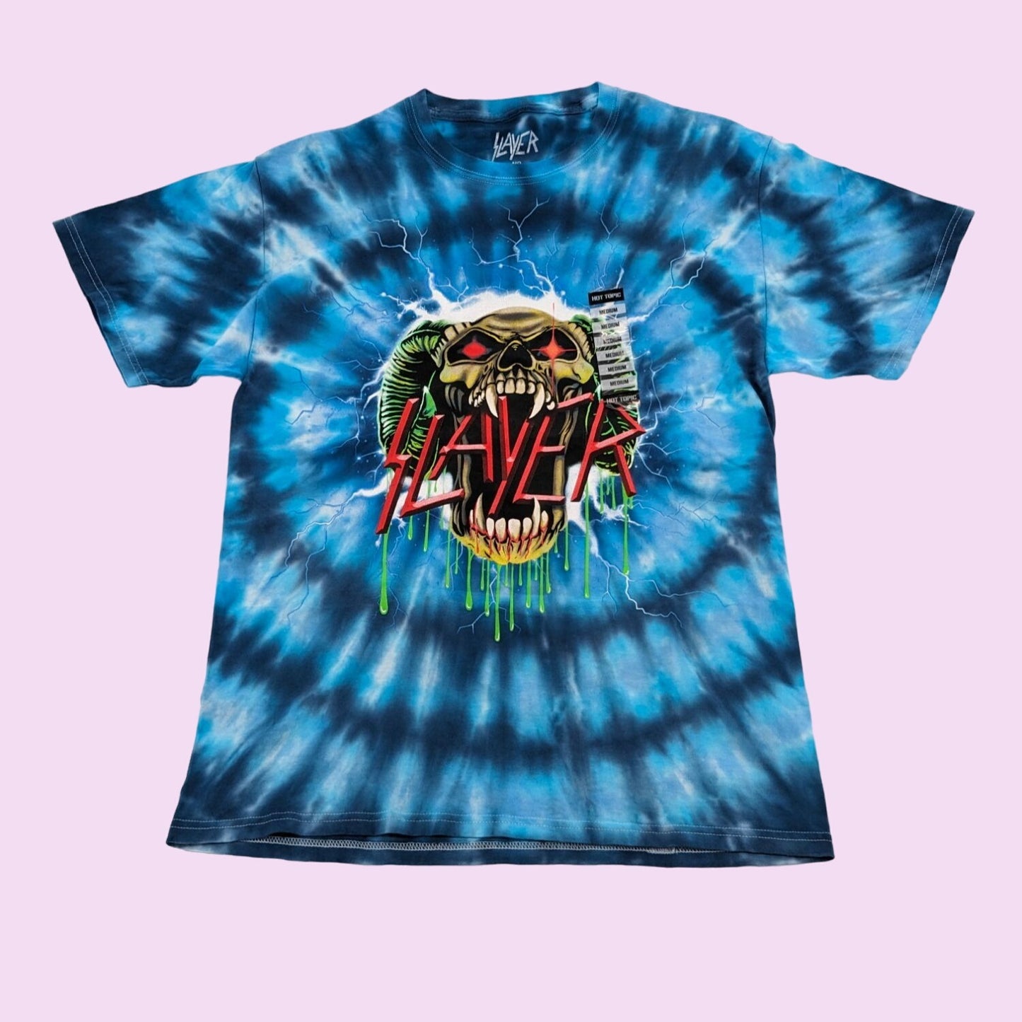 Slayer Demon Blue Tie-Dye Rock Band Crewneck Pullover Unisex  T-Shirt Size M