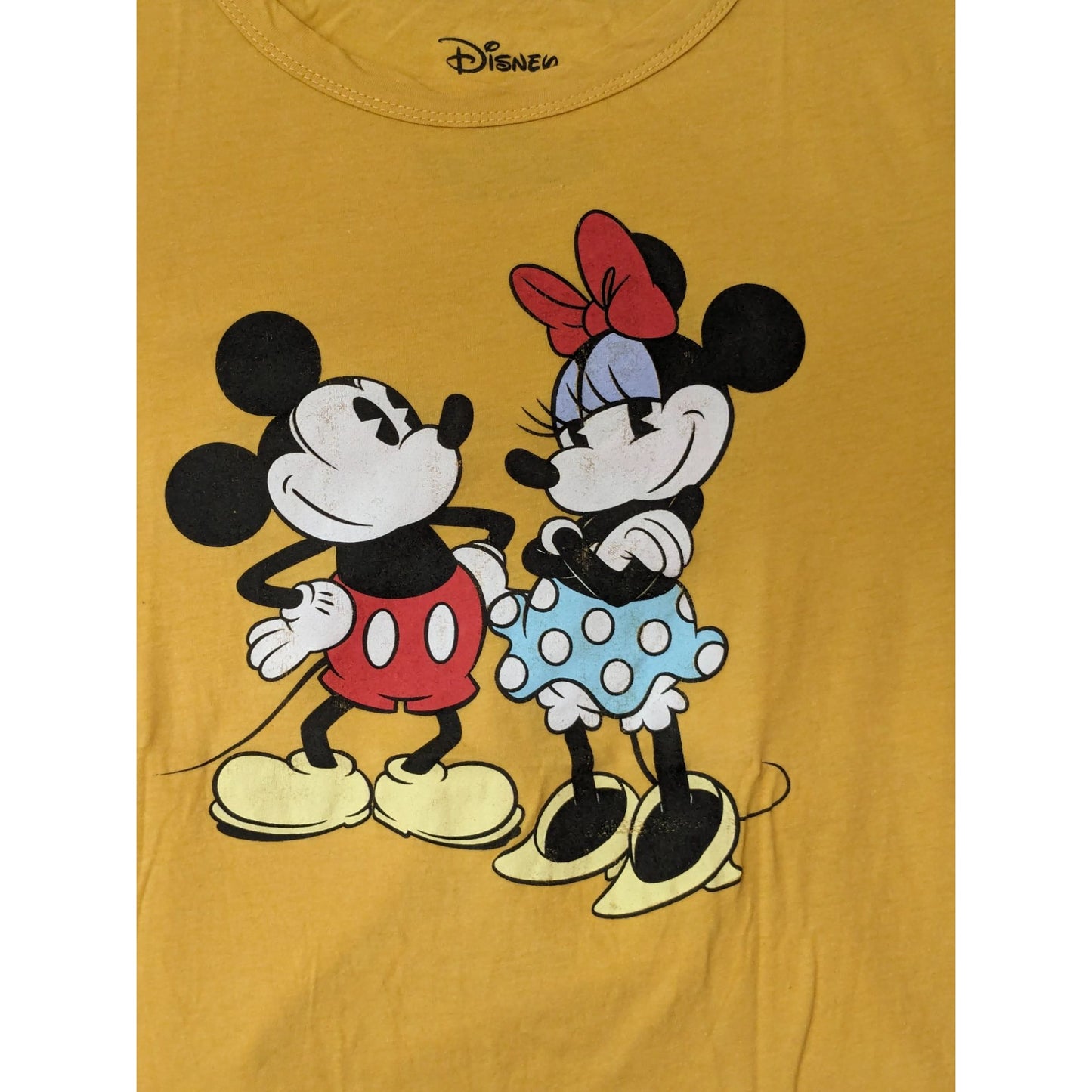 Mickey & Minnie Retro Mustard Crewneck Short Sleeve Crop Women T-Shirt Size S