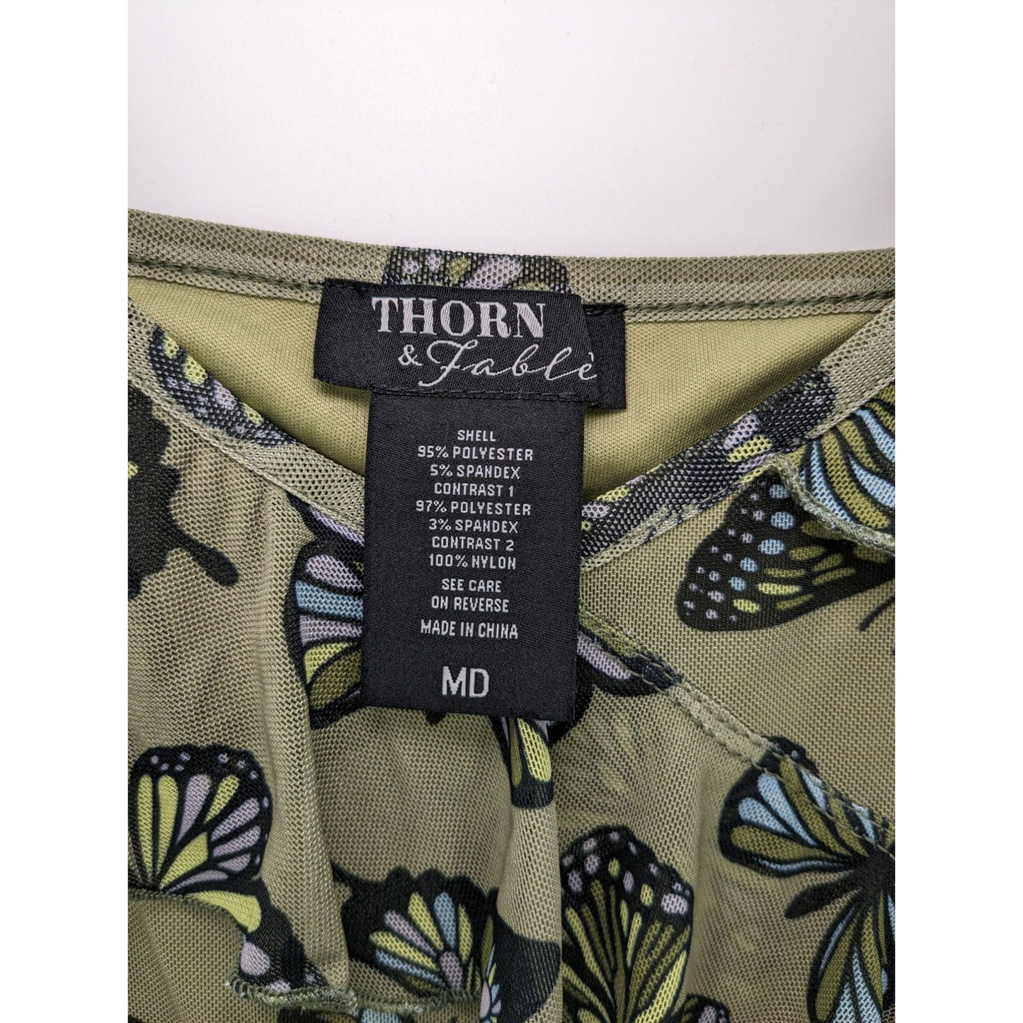 Thorn & Fable Flutter V-Neck Butterfly Ruffle Mesh Olive Cami Mini Dress Size M