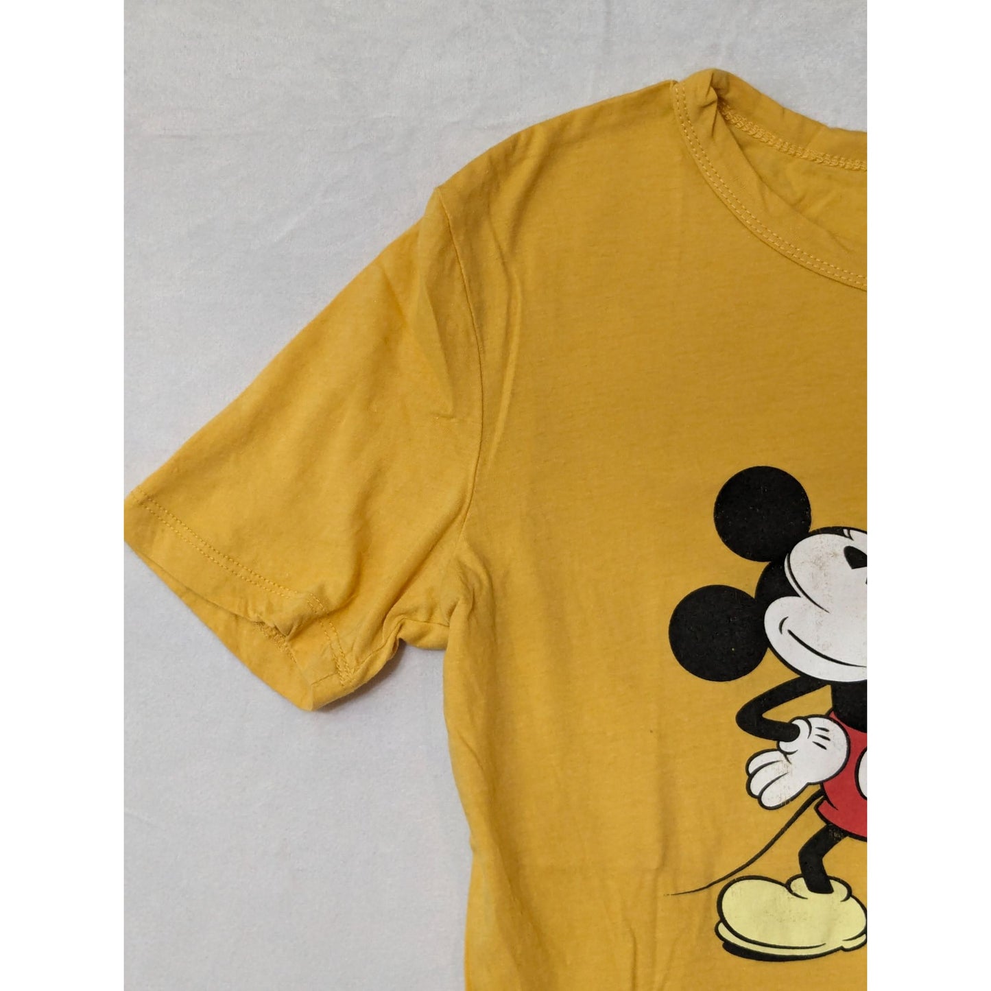 Mickey & Minnie Retro Mustard Crewneck Short Sleeve Crop Women T-Shirt Size S