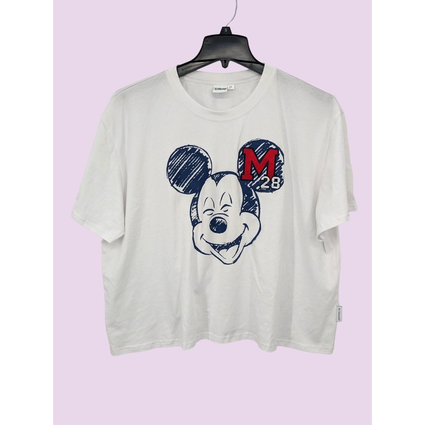 Disney Women White Mickey Mouse Embroidery 28 Boxy Y2K Crop T-Shirt Size 2X