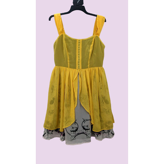 Hot Topic Women Yellow Floral Regency Cottagecore Lace Up Mini Dress Size M