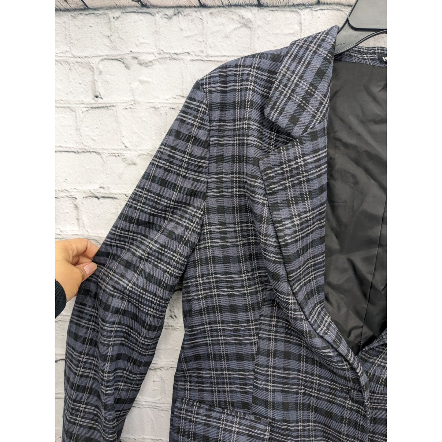 Hot Topic Women Blue Gray Plaid Blazer Size M