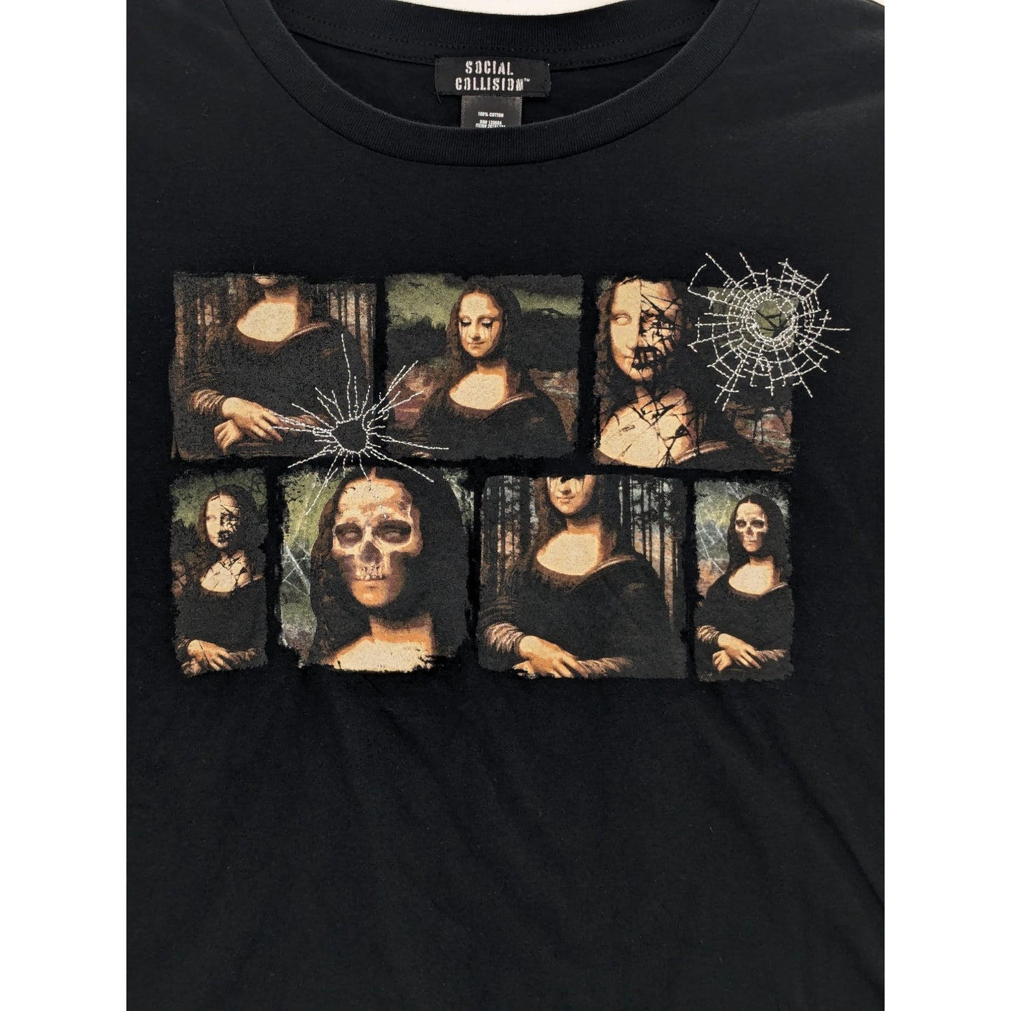 Social Collision Crewneck Black Zombie Mona Lisa Goth Crop Women T-Shirt Size M