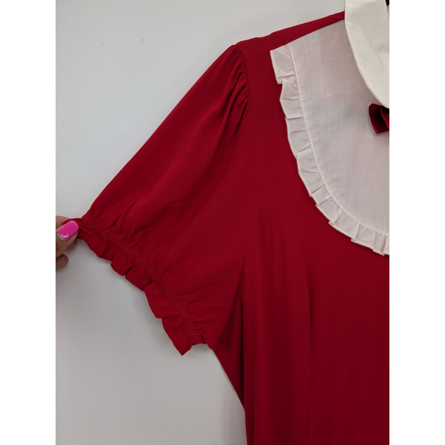 Sweet Society Red Apron Peter Pan Collar Puff Sleeve Ruffle Trim Dress Size L