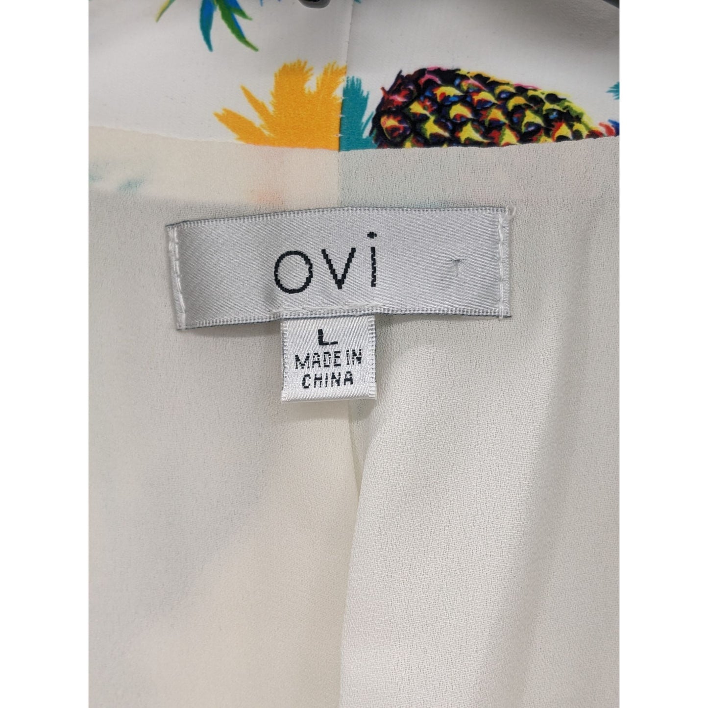 Ovi Women Pineapple & Palm Print White Open Front Blazer Size L