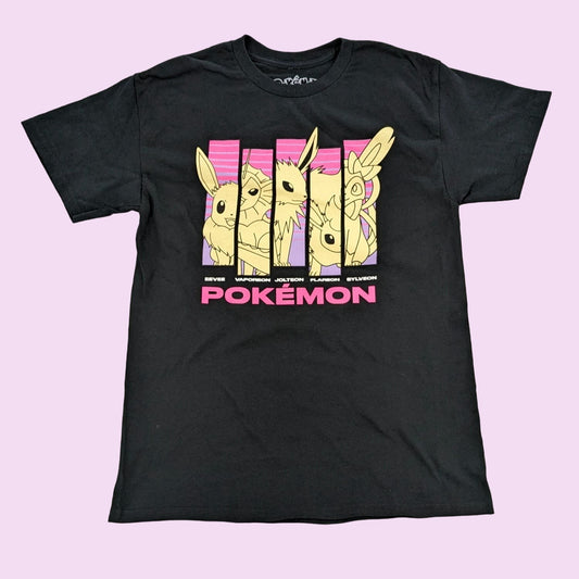 Pokémon Black Eevee Panels Boyfriend Fit Women Cosplay Crewneck T-Shirt Size M