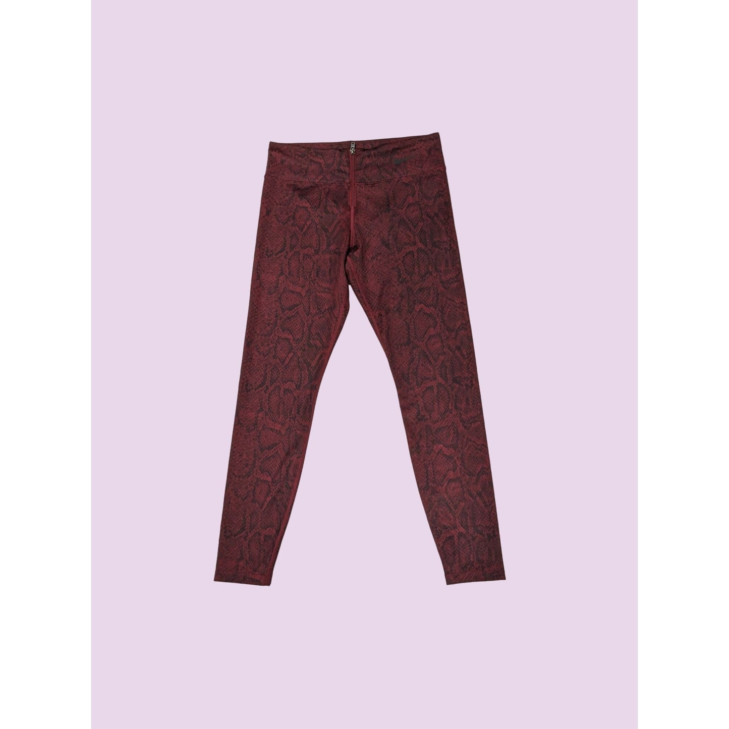 Nike Women Burgundy Python Print Front Zipper Activewear Legging Pants Size M