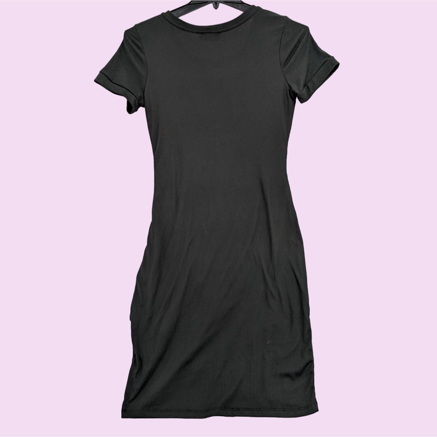 Gilli Black Short Sleeve Side Ruched Crewneck Casual Women Shirt Dress Size S