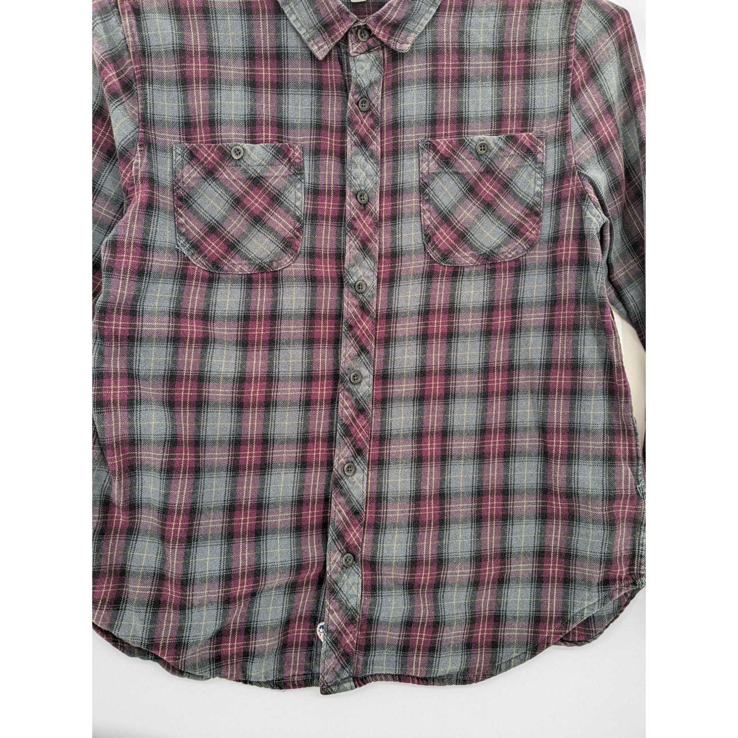 By Junkfood Gray Plaid Long Sleeve Button-Up Western Boyfriend Women Shirt L