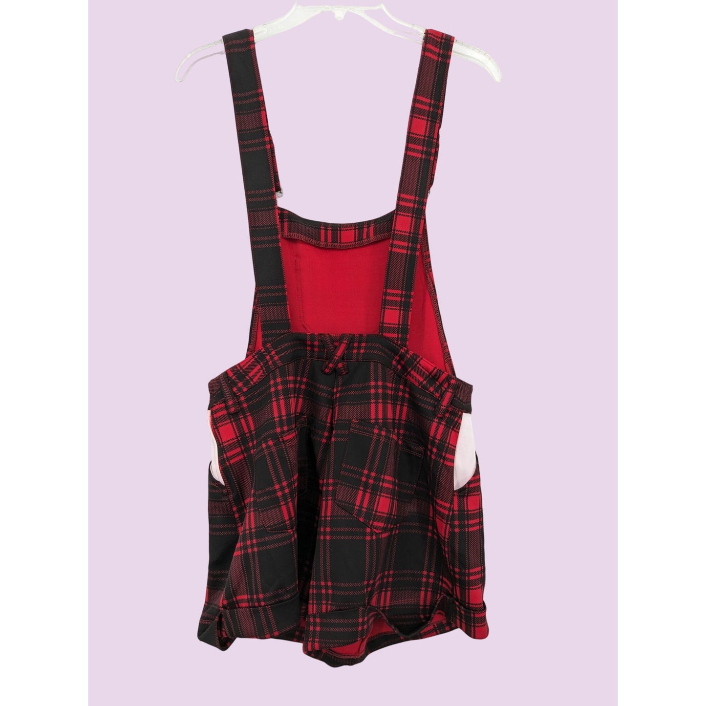 Hot Topic Black & Red Plaid Punk Grunge Stretch Short Overalls Women Size M