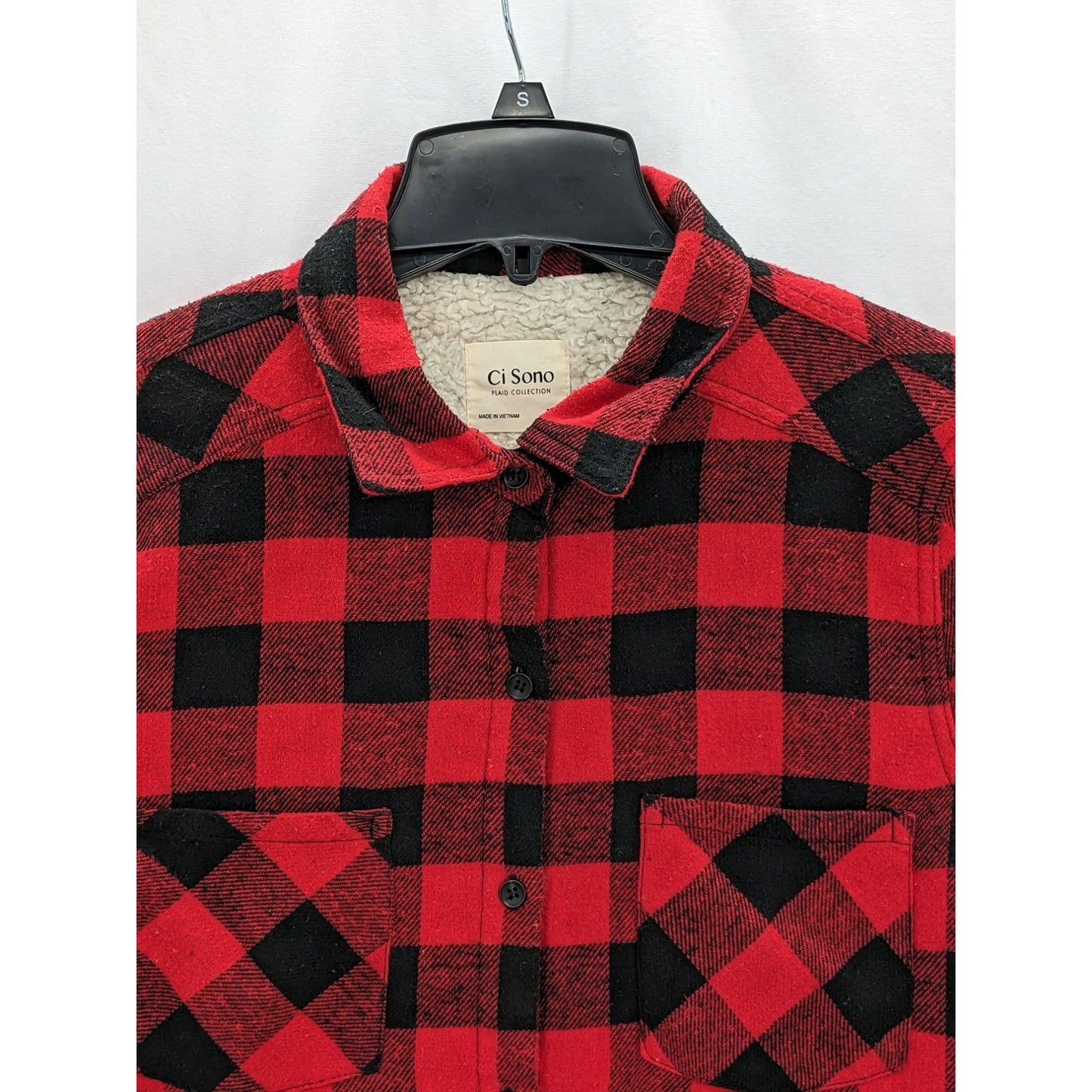 Ci Sono Women Red Flannel Check Sherpa Lined Long Sleeve Button-Up Size XL