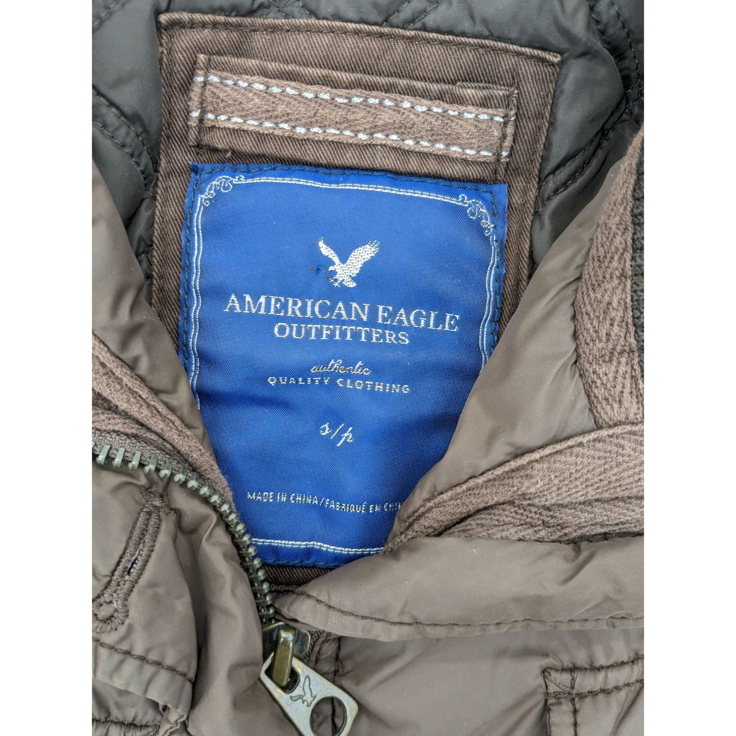 American Eagle Puffer Lightweight Brown Zip Button-Up Fitted Women Jacket Size S