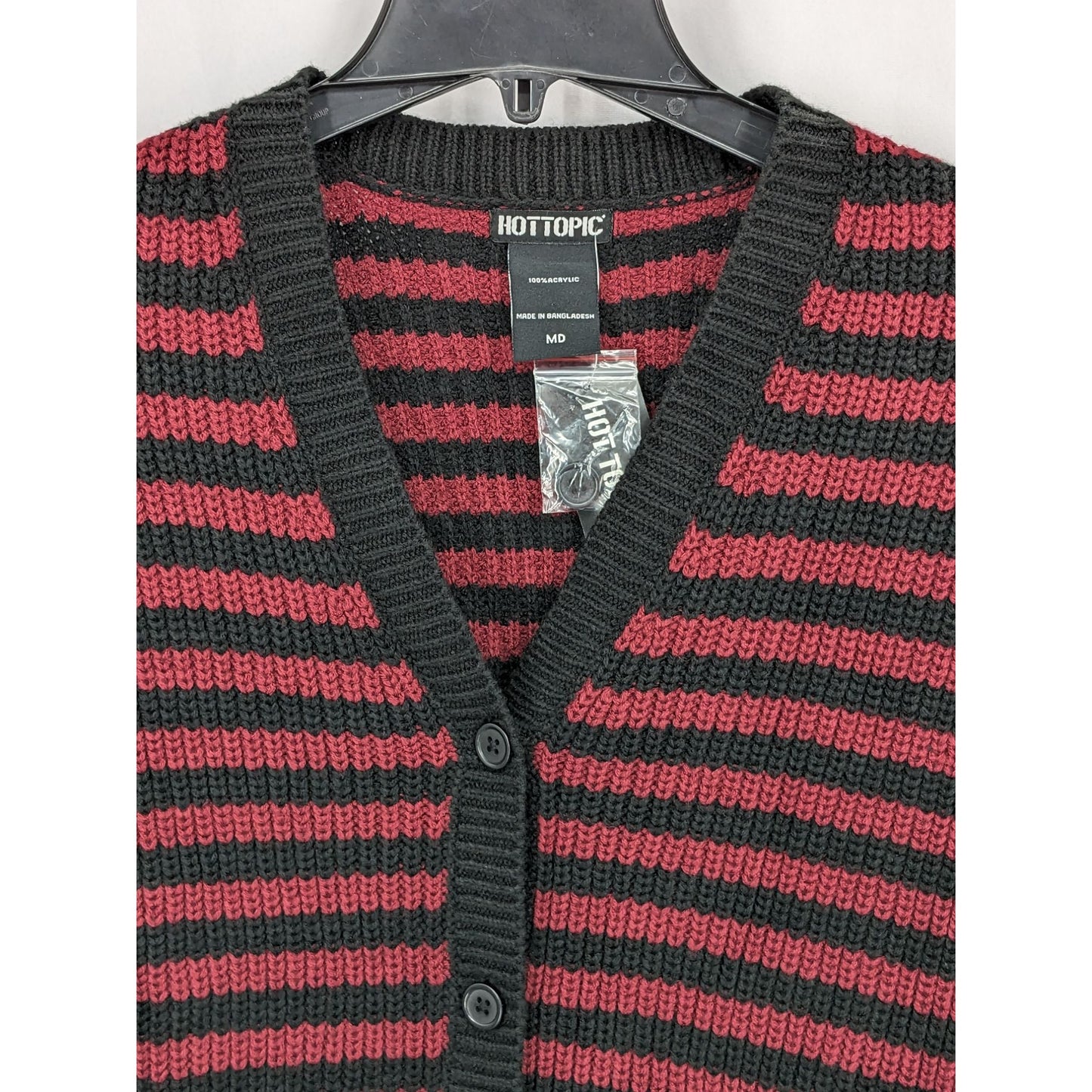 Hot Topic Women Black & Red Stripe Button-Up Cardigan Size M NWT