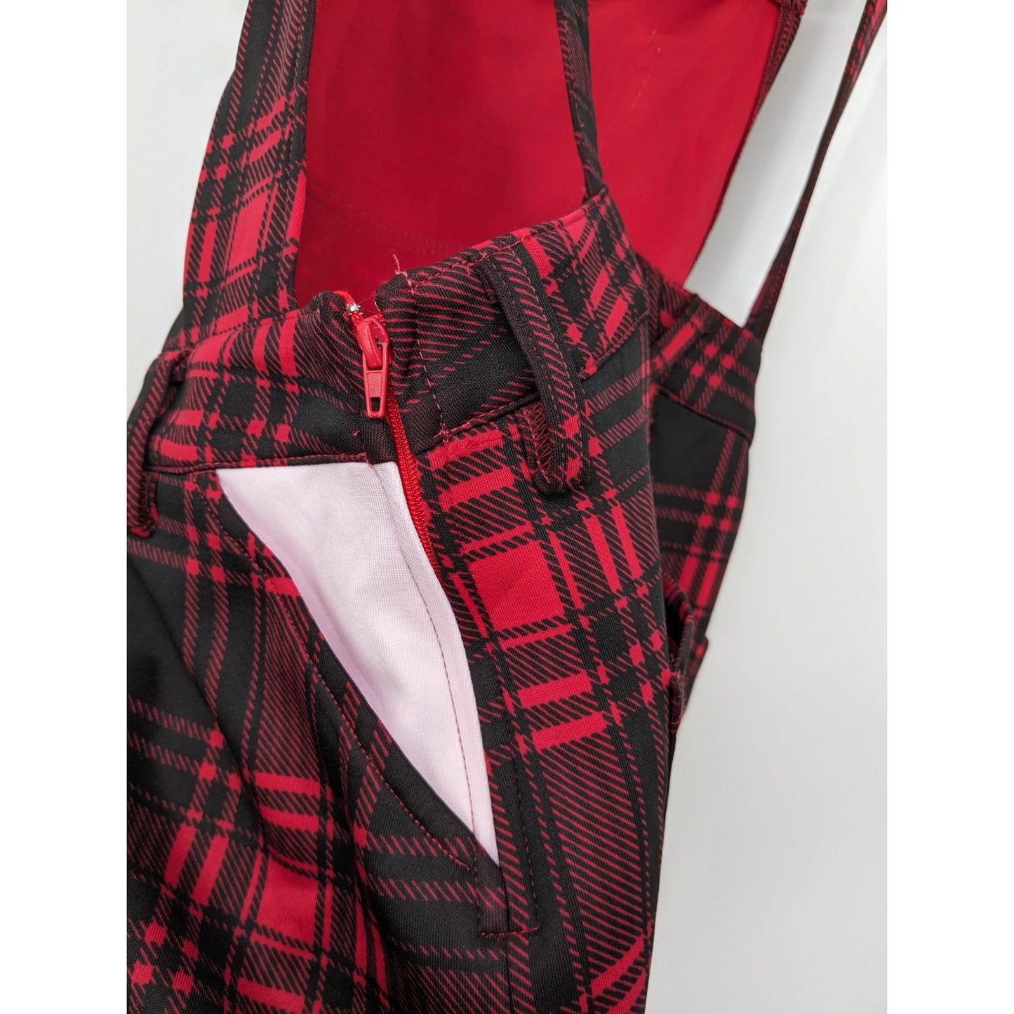 Hot Topic Black & Red Plaid Punk Grunge Stretch Short Overalls Women Size M