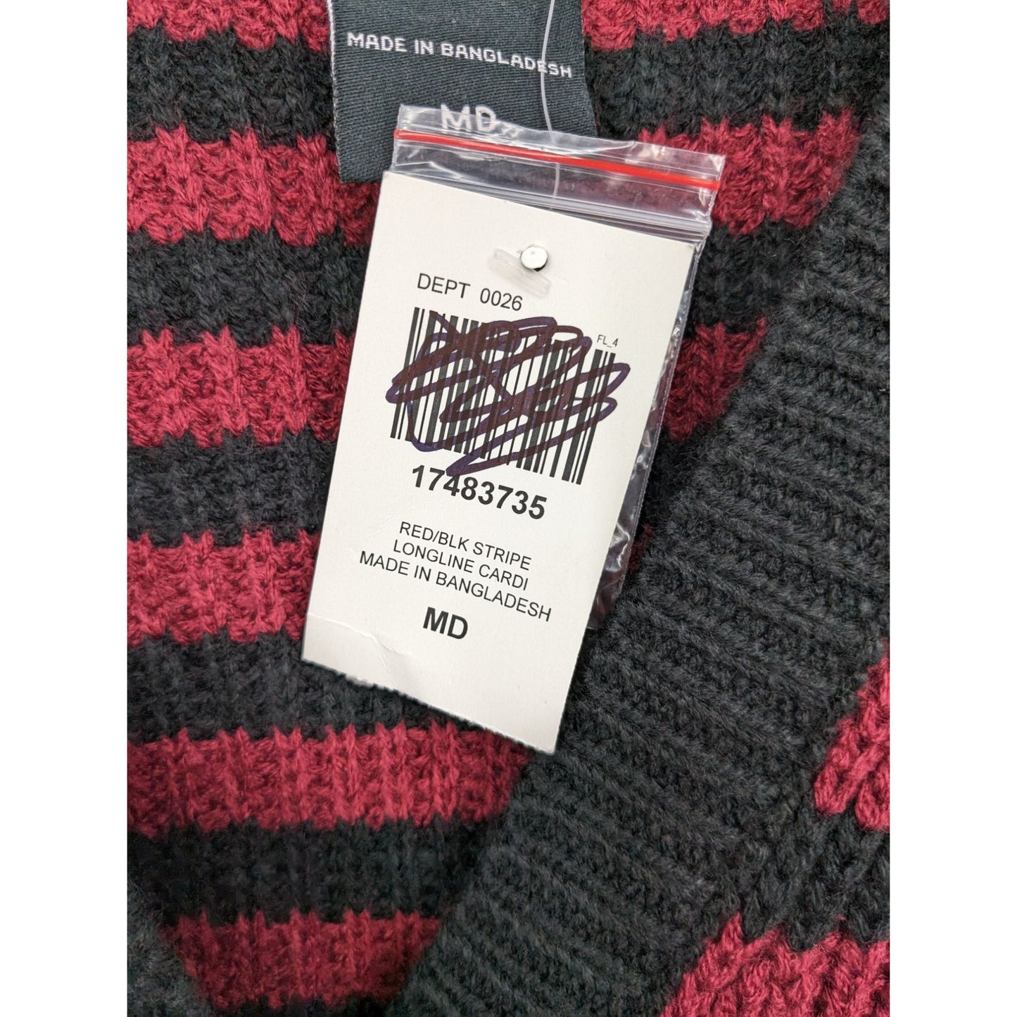 Hot Topic Women Black & Red Stripe Button-Up Cardigan Size M NWT