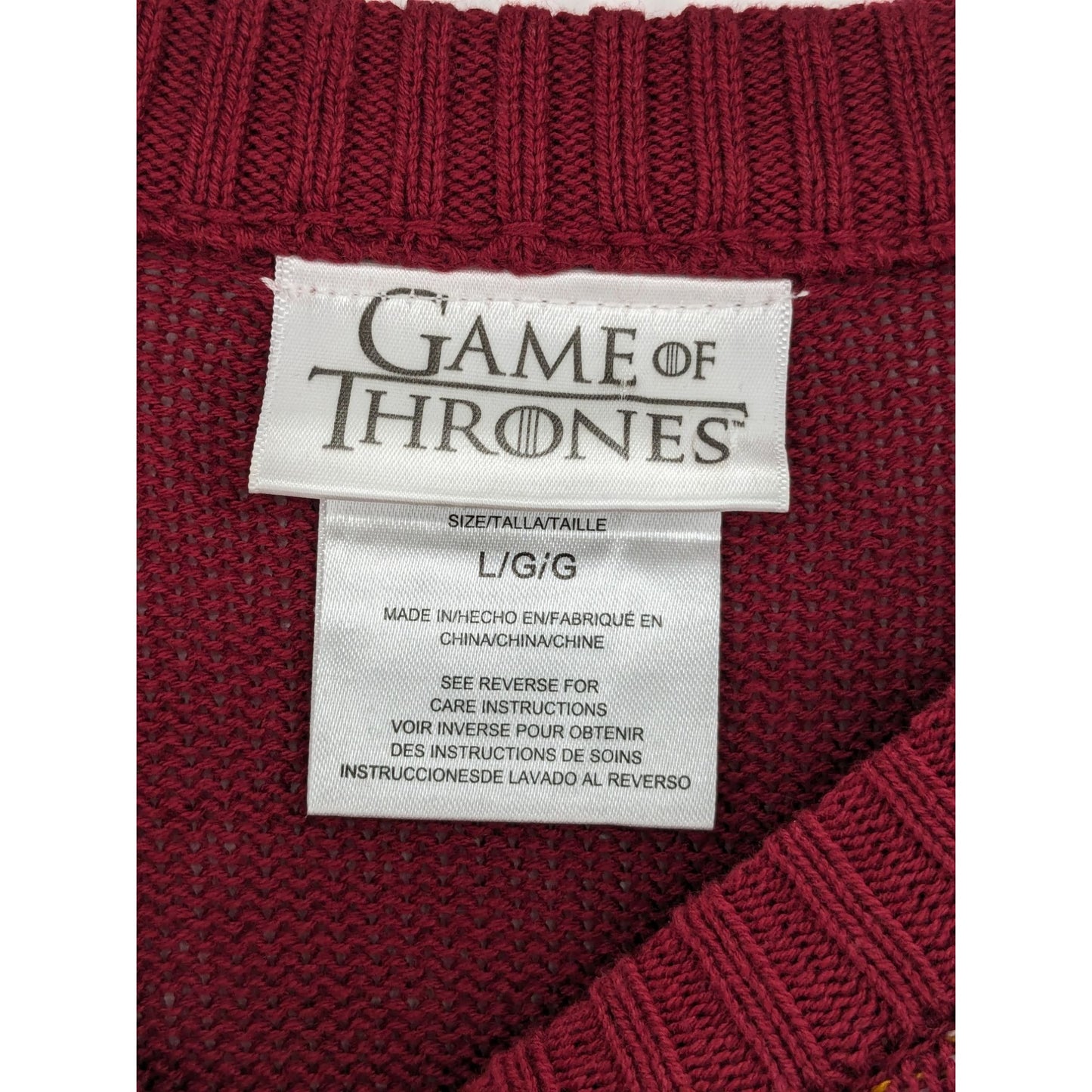 Game Of Thrones Burgundy Pullover Knit Holiday Cosplay Fair Isle Sweater Size L