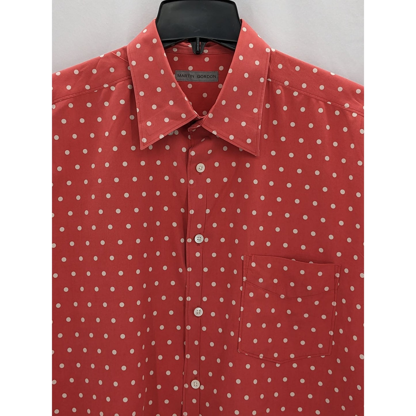 Martin Gordon Men Coral Polk Dot Silk Blend Long Sleeve Button-Up Shirt Size L