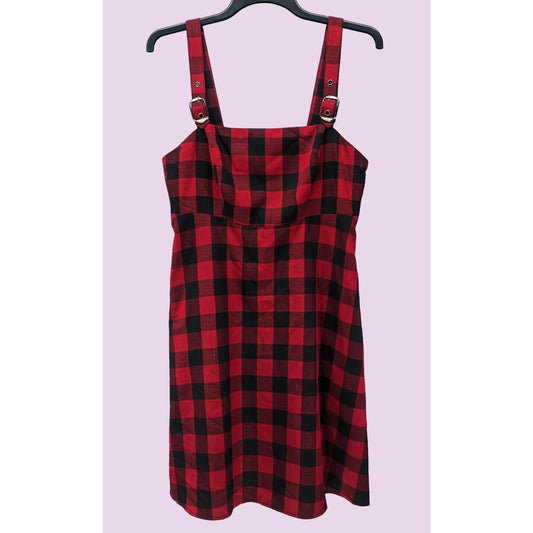 Hot Topic Women Red Buffalo Plaid Buckle Strap Dark Academia Mini Dress Size M