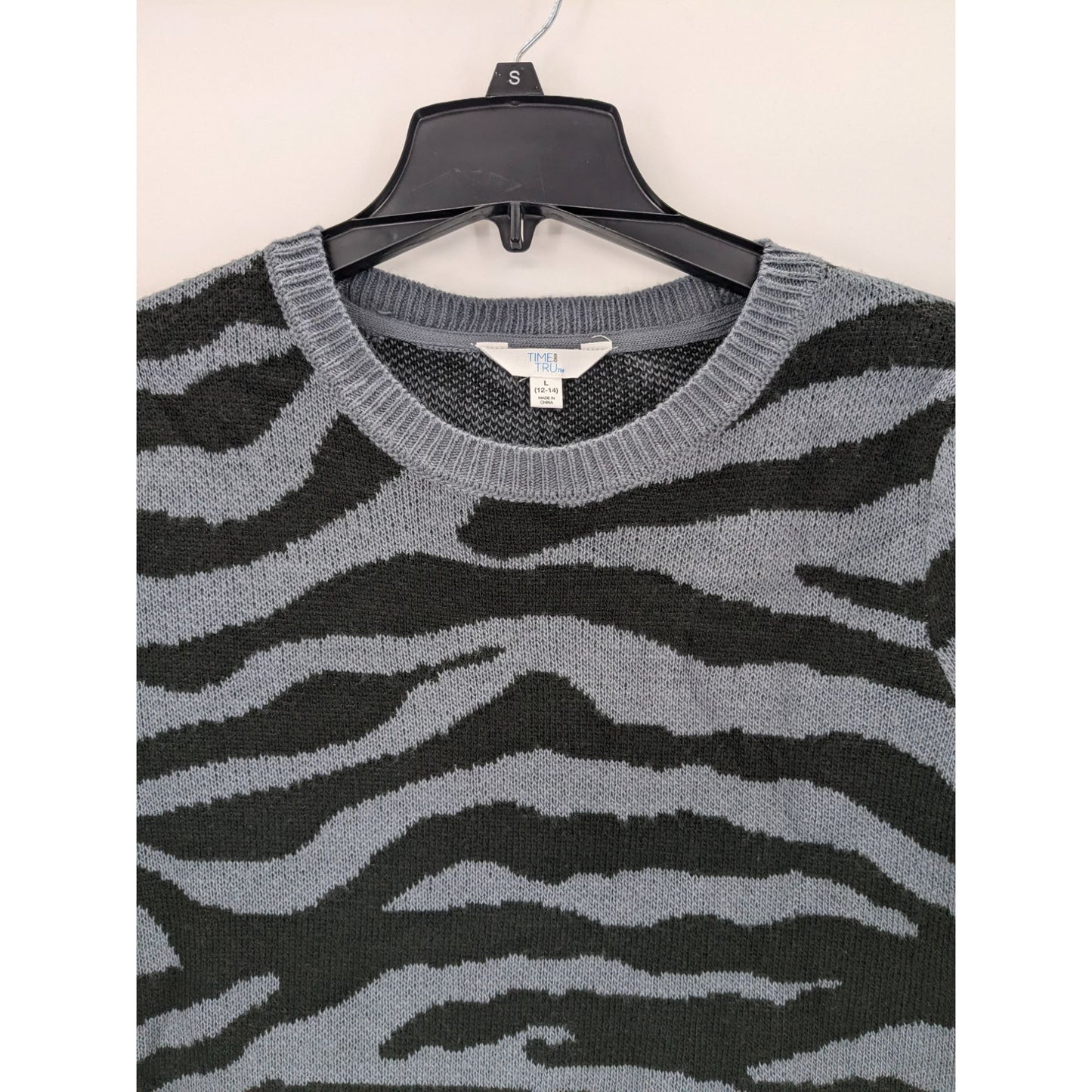 Time & Tru Animal Print Sweater Dress Crewneck Puff Sleeve Coastal Women Size L