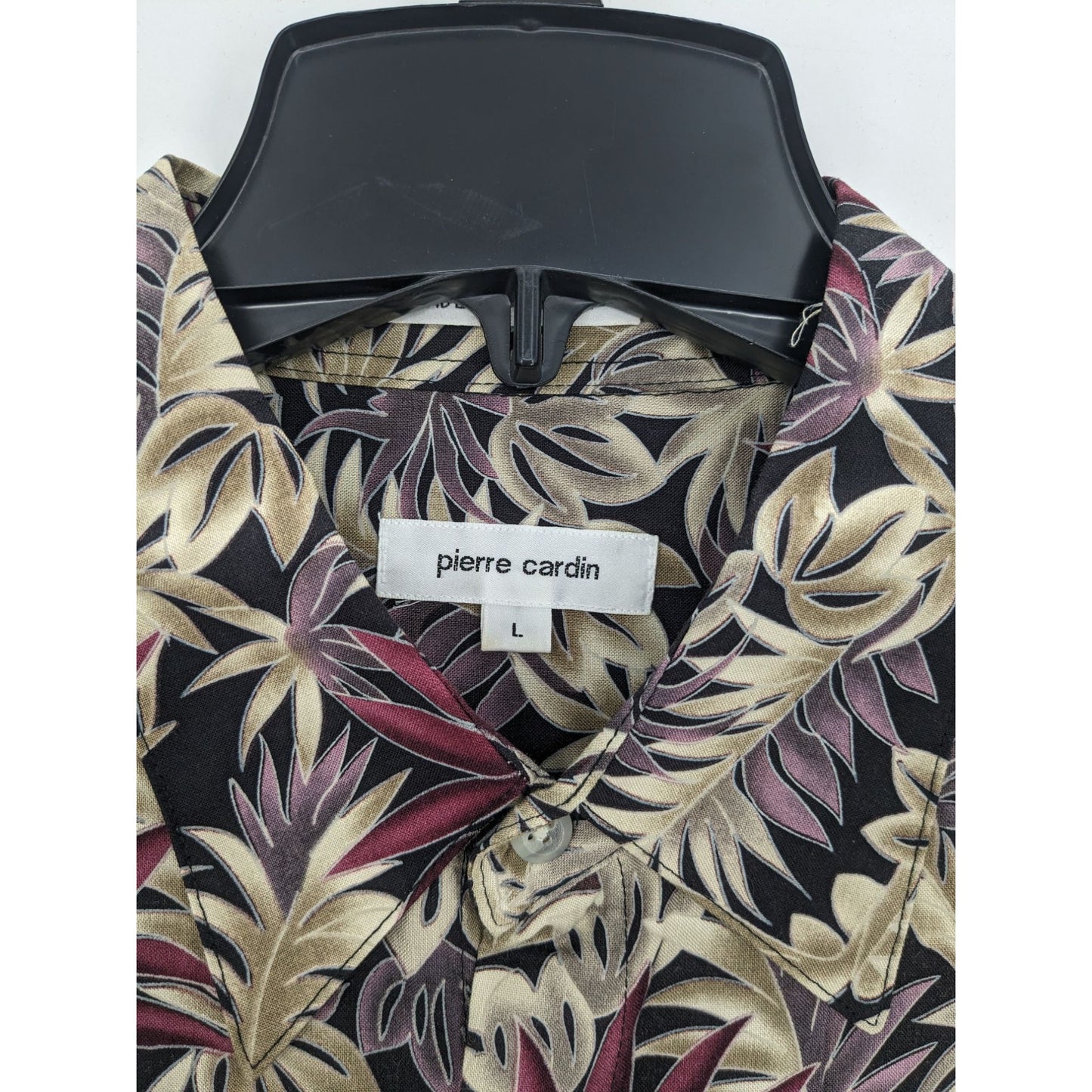 Pierre Cardin Tropical Floral Button-Up Short Sleeve Hawaiian Men Shirt Size L