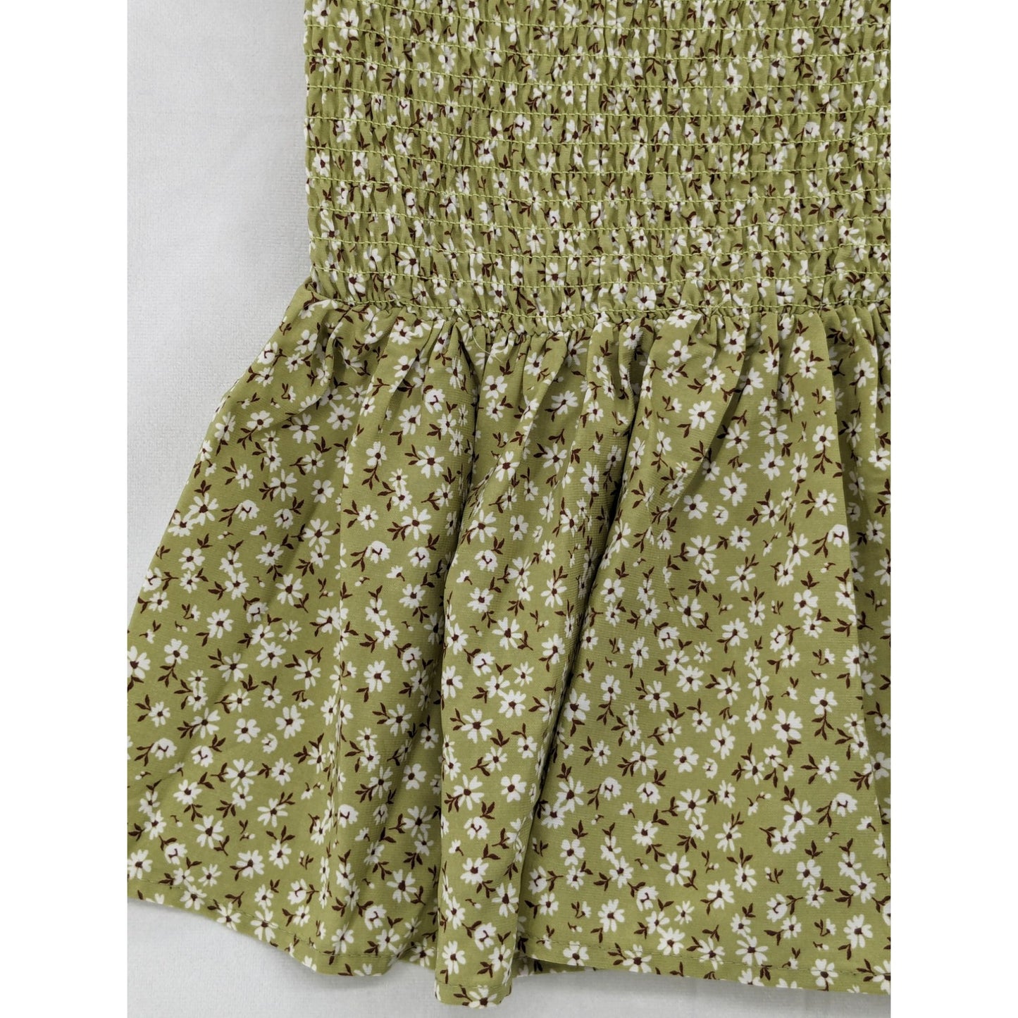 Floral Off Shoulder Floral Green Hesperus Smocked Ruffle Short Boho Dress Size L