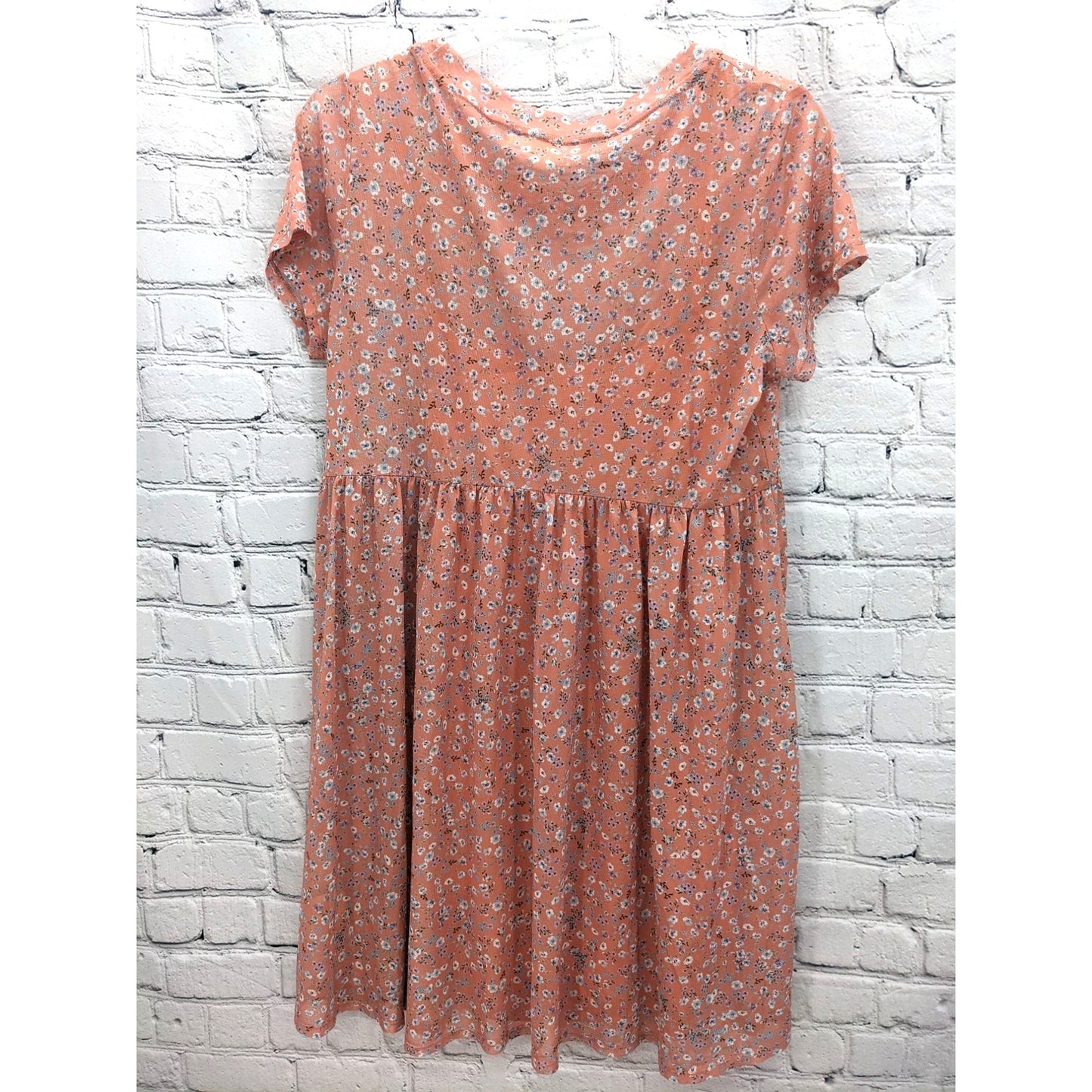 No Comment Women Mini Sheer Floral Peach Lined Dress Size M