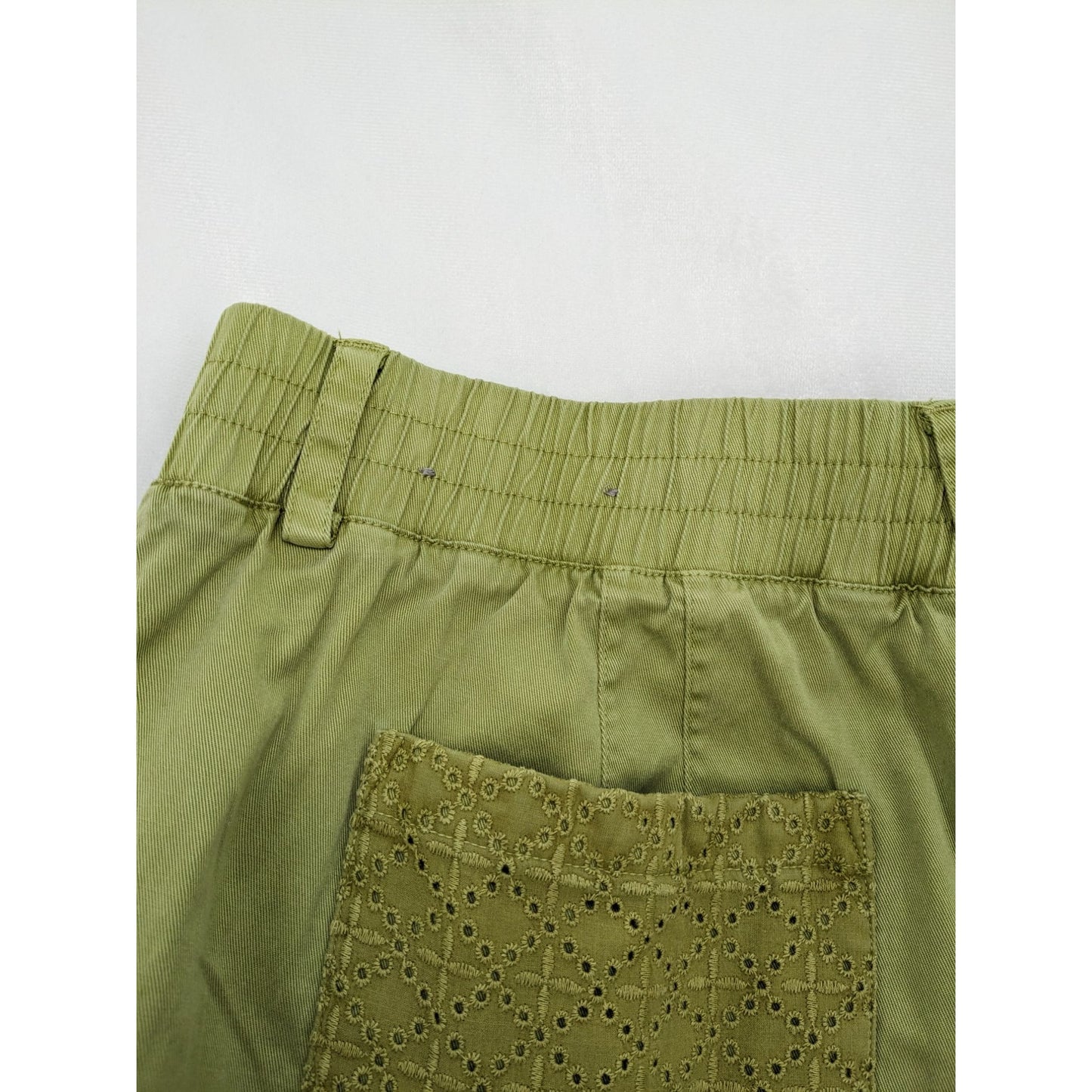 Soft Surroundings Green Boho Mara Vista Eyelet Crop Cargo Pants Women Size XL