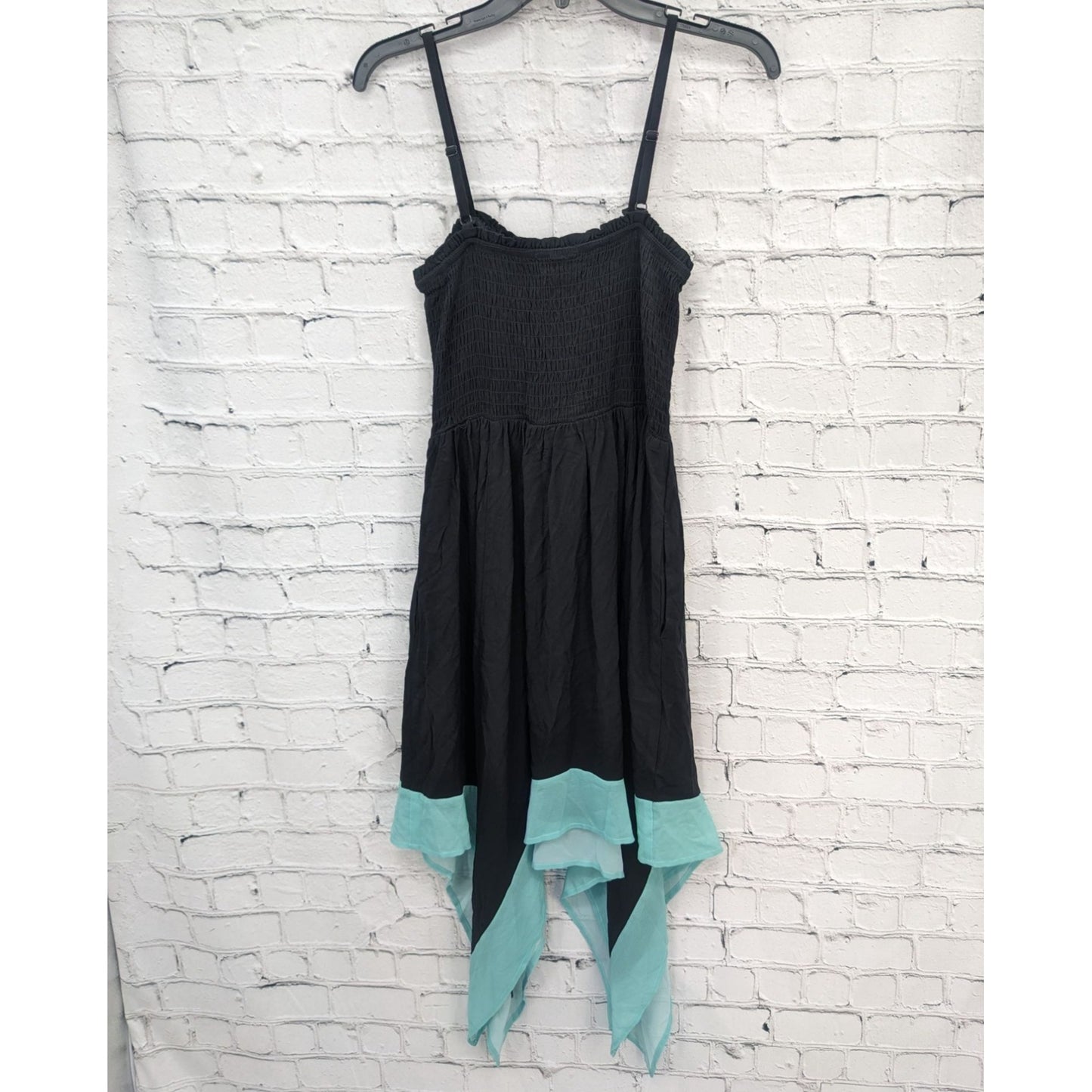 Hot Topic Women Black & Turquoise Spaghetti Strap Asymmetrical Dress Size M