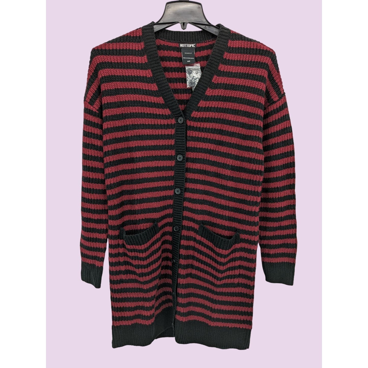 Hot Topic Women Black & Red Stripe Button-Up Cardigan Size M NWT