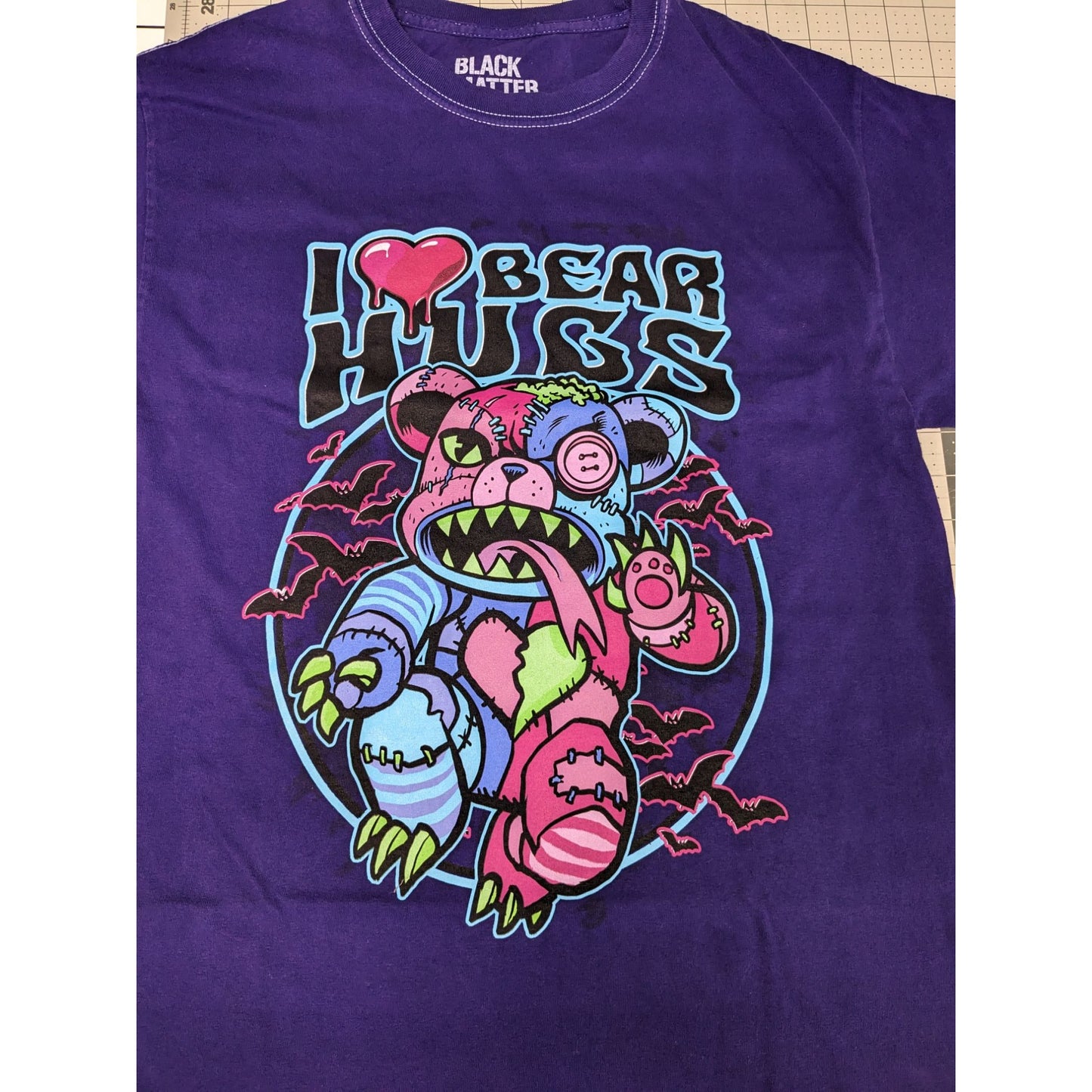 Black Matter Purple Zombie I Love Bear Hugs Graphic Unisex T-Shirt Size M