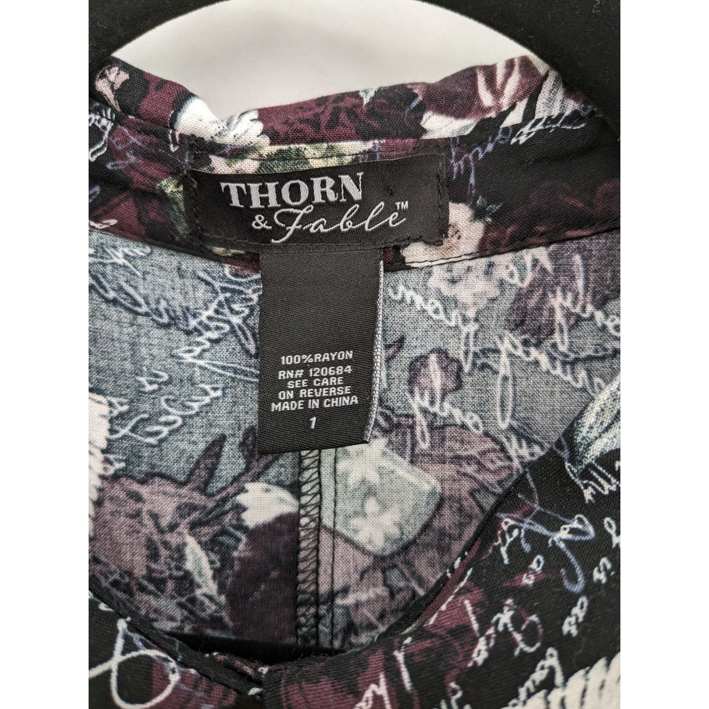 Thorn & Fable Women Dark Romance Fairycore Goth Boxy Button-Up Crop Top Size 1X