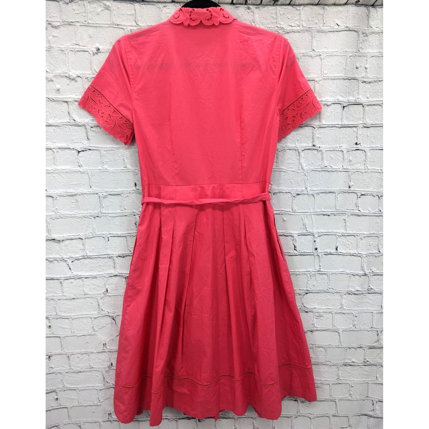 Talbots Women Coral Embroidery Trim Button-Up Midi Dress Size 2