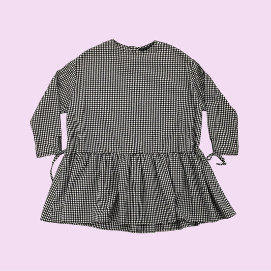 Zara Basic Oversized Gingham Long Sleeve Peplum Ruffle Women Boho Tunic Size S