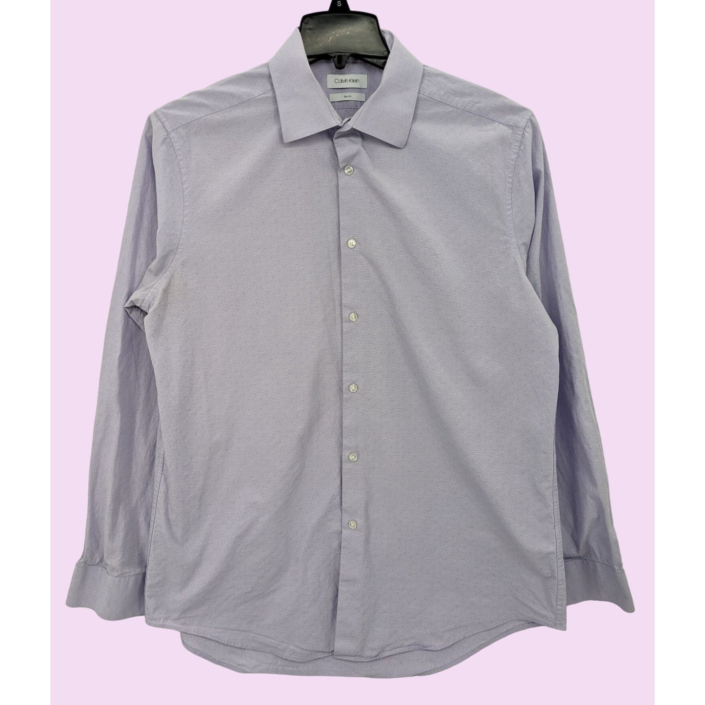 Calvin Klein Lavender Slim Fit Geometric Button-Up Preppy Dress Shirt Size L