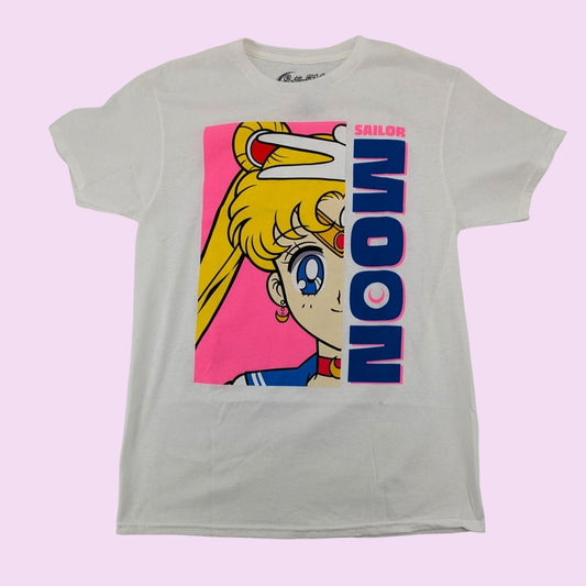 Sailor Moon Adult Bright Graphic White T-Shirt Size M Cosplay Y2K Retro Anime