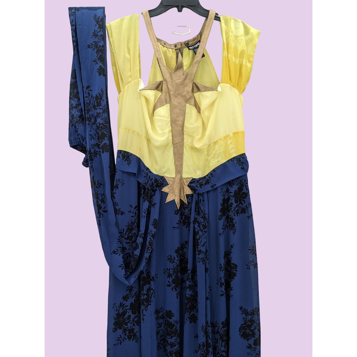 Hot Topic Women Yellow & Blue Fit and Flare Maxi Floral Strappy Dress Size 2X