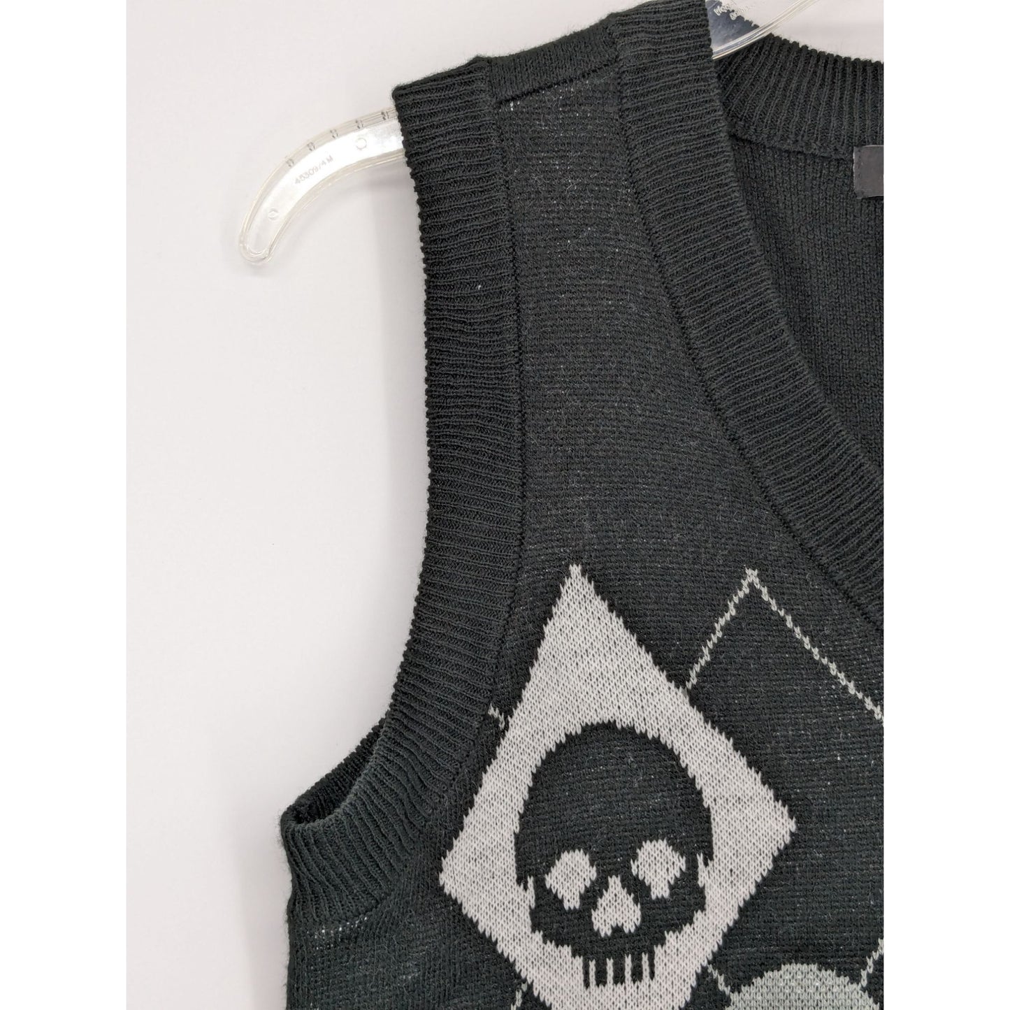 Social Collision Goth Black Argyle Sleeveless Sweater Knit Grandpa Vest Size S